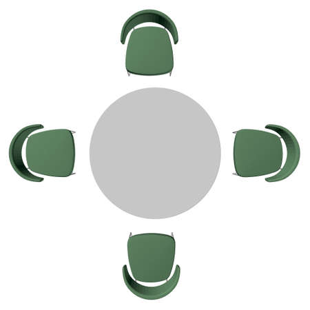 Green chairs sit around the table. View from above. 3D. Vector illustrationのイラスト素材