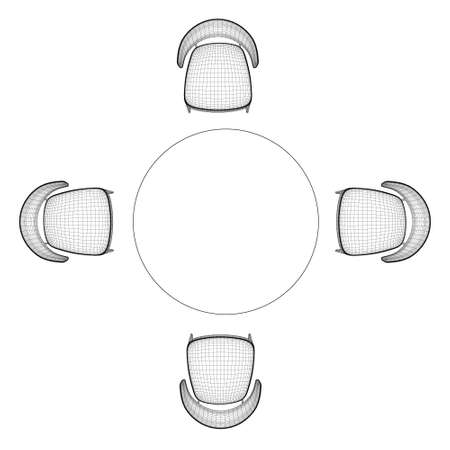 Wireframe chairs stand around the table. View from above. 3D. Vector illustrationのイラスト素材