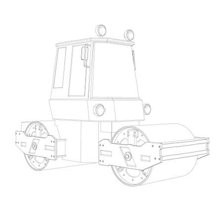 Asphalt paving machine outline. Side view. Vector illustrationのイラスト素材