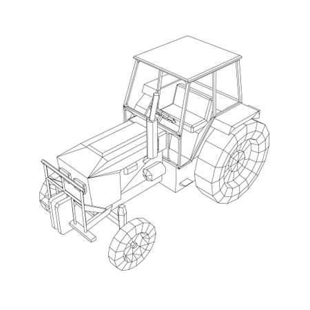 Tractor contour from black lines on a white background. Isometric view. Vector illustrationのイラスト素材
