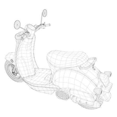 Polygonal wireframe of a motor scooter isolated on a white background. 3D. Perspective view. Vector illustrationのイラスト素材