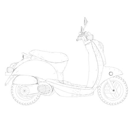 Motor scooter contour isolated on white background. Side view. Vector illustrationのイラスト素材