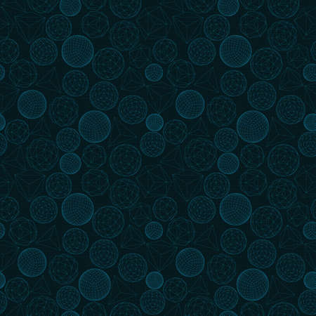 Geometric seamless texture. Wireframes of geometric shapes on a dark background. Vector illustration