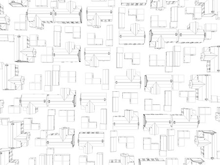 Background with the contours of houses isolated on a white background. View from above. Vector illustrationのイラスト素材