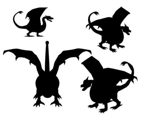 Set with dragons silhouettes isolated on white background. Vector illustrationのイラスト素材
