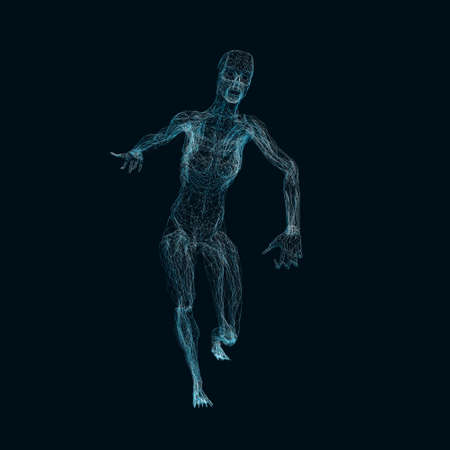 Wireframe of an abstract man running with all his might. Vector illustrationのイラスト素材