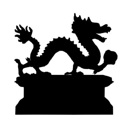 Silhouette of a dragon figurine on a stand isolated on a white background. Vector illustrationのイラスト素材