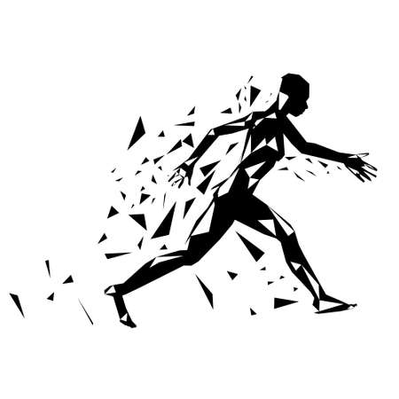 Abstract silhouette of a running man torn to pieces isolated on white background. Vector illustrationのイラスト素材
