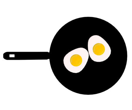 Silhouette of a frying pan with scrambled eggs isolated on a white background. Vector illustration