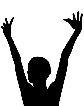 Silhouette of a girl with raised arms isolated on a white background. Vector illustrationのイラスト素材