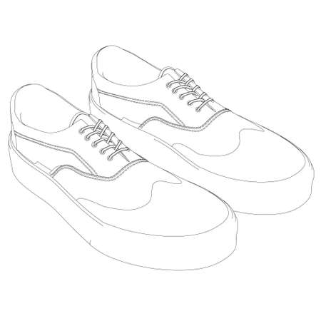 Sneakers contour isolated on white background. Vintage sneakers. Isometric view. Vector illustrationのイラスト素材