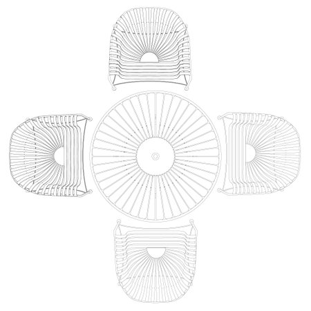 Outline summer table with four chairs isolated on white background. View from above. Vector illustration.のイラスト素材