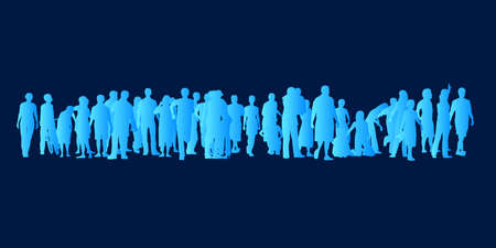 Background with silhouettes of people in different poses. Crowd. Vector illustrationのイラスト素材