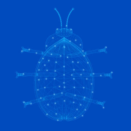 Wireframe of a ladybug made of blue lines. View from above. Vector illustrationのイラスト素材