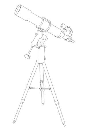 Contour of an amateur telescope isolated on a white background. Vector illustrationのイラスト素材