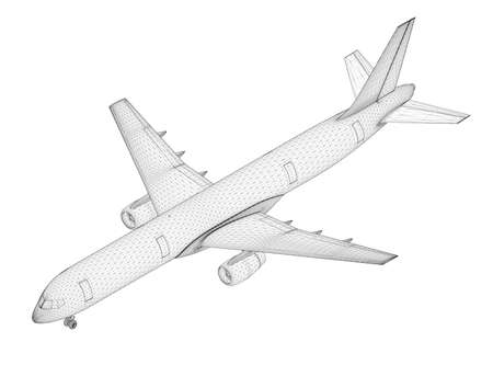 Passenger airplane wireframe isolated on white background. Isometric view. 3D. Vector illustration