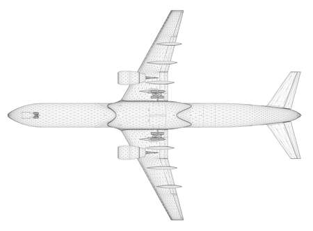 Passenger airplane model isolated on white background. Bottom view. 3D. Vector illustrationのイラスト素材