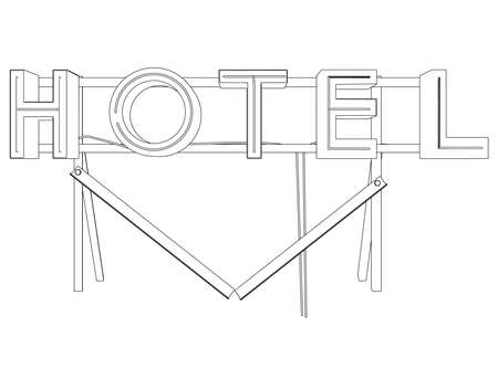 Contour of an advertising rack with the word hotel from black lines isolated on a white background. Front view. Vector illustrationのイラスト素材