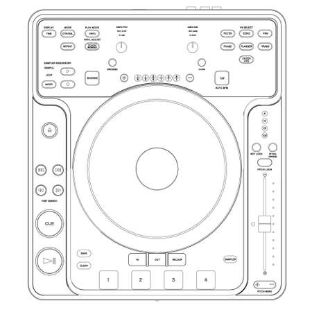 Black lines detailed vinyl sampler outline isolated on white background. View from above. Vector illustrationのイラスト素材