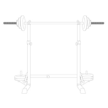 Contour of a barbell on a squat rack from black lines isolated on a white background. Front view. Vector illustrationのイラスト素材