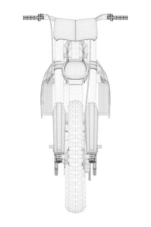 Wireframe of off-road cross motorcycle from black lines isolated on white background. Front view. 3D. Vector illustrationのイラスト素材