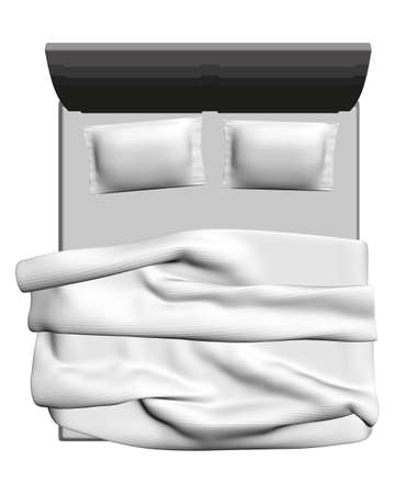 Double bed isolated on white background. View from above. 3D. Vector illustrationのイラスト素材