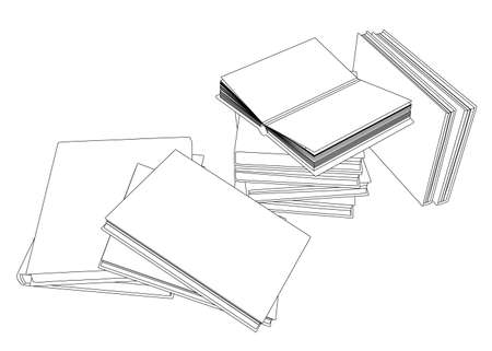 Contour of a pile of books from black lines isolated on a white background. Vector illustrationのイラスト素材