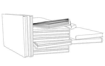 Contour of a pile of books from black lines isolated on a white background. Vector illustrationのイラスト素材