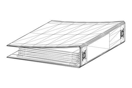 Wireframe of office folder with documents from black lines isolated on white background. Perspective view. 3D. Vector illustrationのイラスト素材