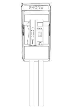 Outline of a street phone boot from black lines isolated on a white background. Front view. Vector illustrationのイラスト素材
