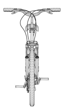 Detailed bike wireframe from black lines isolated on white background. Front view. 3D. Vector illustrationのイラスト素材