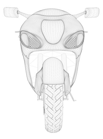 Wireframe of a sports motorcycle from black lines isolated on white background. Front view. 3D. Vector illustrationのイラスト素材