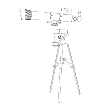 Contour drawing of Telescope - astronomy tool. Telescope in simple outline vector illustration.のイラスト素材