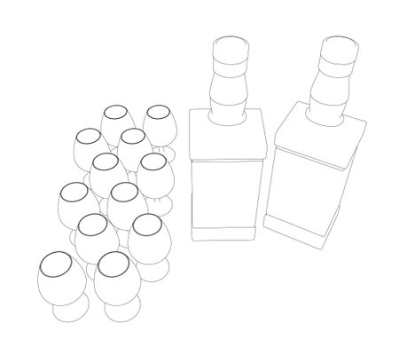 Wine Glass set Vector Simple Design. Set of contours of glasses from black lines isolated on a white background.のイラスト素材