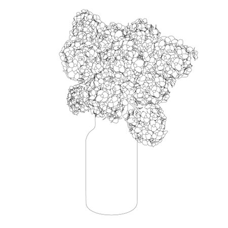 Outlines of vases with flowers. Contour of line flower bouquets in vase, vector illustration.のイラスト素材