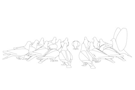 Pigeon bird sitting contour. Flat cartoon character design. Outline bird icon. Cute pigeon template. Vector illustration isolated on white background.のイラスト素材