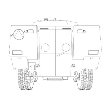 Outline Armored troop carrier. Military machinery drawing vector illustration. BTR.のイラスト素材