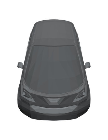 Vector illustration of gray polygonal small car. City car polygonal. Blank compact car template for branding or advertising. Food delivery car. 3D.のイラスト素材