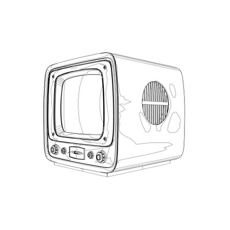 Retro outline Vector Television, TV vector Illustration. Vector hand drawn of the square TV.のイラスト素材