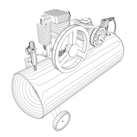 Air Compressor Isolated on White. Air compressor pneumatic icon. Outline air compressor pneumatic vector icon for web design isolated on white background. Outline flat vector design.のイラスト素材