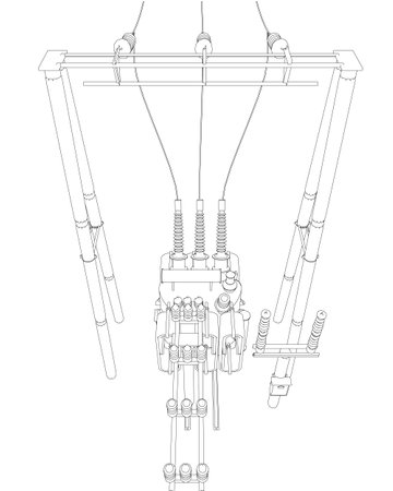 Outline Electric transformer substation. Power grid substance - vector illustration. Electrical substance. The high-voltage transformer and switch. Risk of electric shock. electricity supply..のイラスト素材