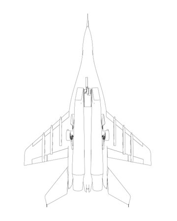 Military fighter jet outline. Vector art illustration of contour airplane. Modern war aircraft. Supersonic speed..のイラスト素材