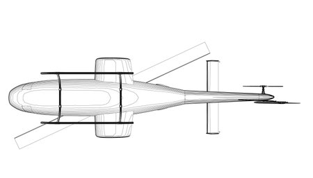 Helicopter detailed outline. Vector isolated on a white background. Adult military helicopter coloring page for book. Copter and Aircraft. Vector illustration. Black contour sketch illustrated.のイラスト素材