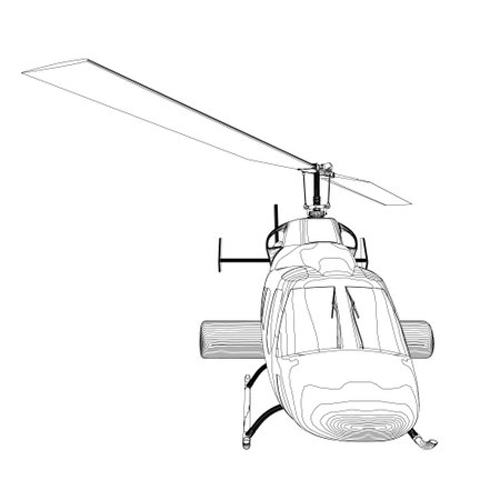 Helicopter detailed outline. Vector isolated on a white background. Adult military helicopter coloring page for book. Copter and Aircraft. Vector illustration. Black contour sketch illustrated.のイラスト素材