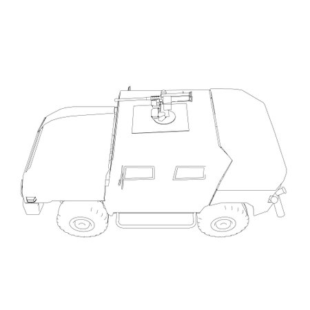 Army truck transportation for operation war vector design illustration. Truck in desert. Light armored car. Outline military SUV. Off-road vehicle. Vector image for prints, posters and illustrations..のイラスト素材