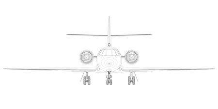Outline of a passenger plane from black lines isolated on a white background. Front view. 3D. Vector illustration.のイラスト素材