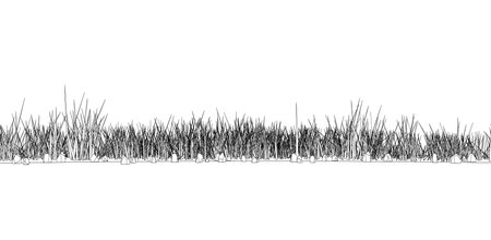 Grass contour with stones from black lines isolated on white background. Vector illustration.のイラスト素材