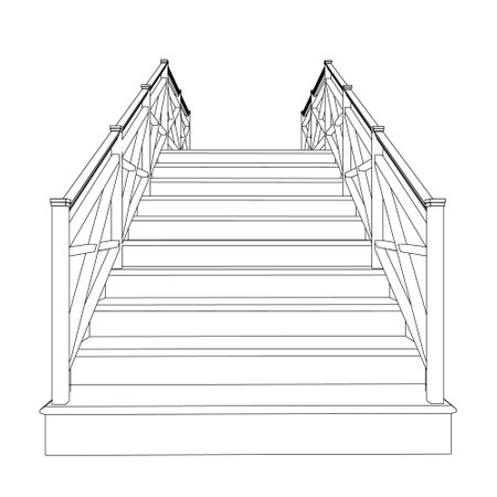 Staircase outline from black lines isolated on white background. Bottom view. 3D. Vector illustration.のイラスト素材