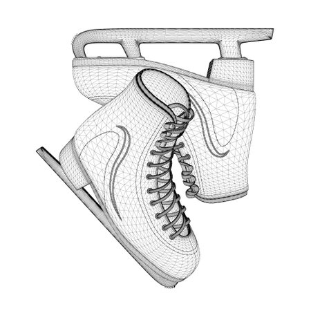 Skate wireframe for ice skating from black lines isolated on white background. 3D. Vector illustration.のイラスト素材