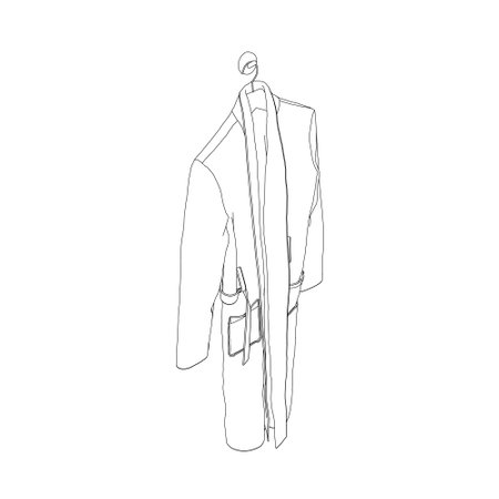 Outline of a bathrobe hanging on a hanger from black lines isolated on a white background. Isometric view. Vector illustration.のイラスト素材